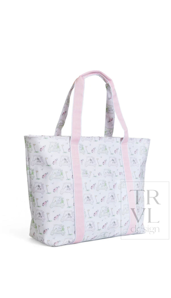 Pink golf print TRVL jumbo tote bag