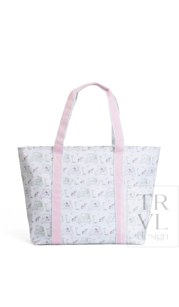 Pink golf print TRVL jumbo tote bag