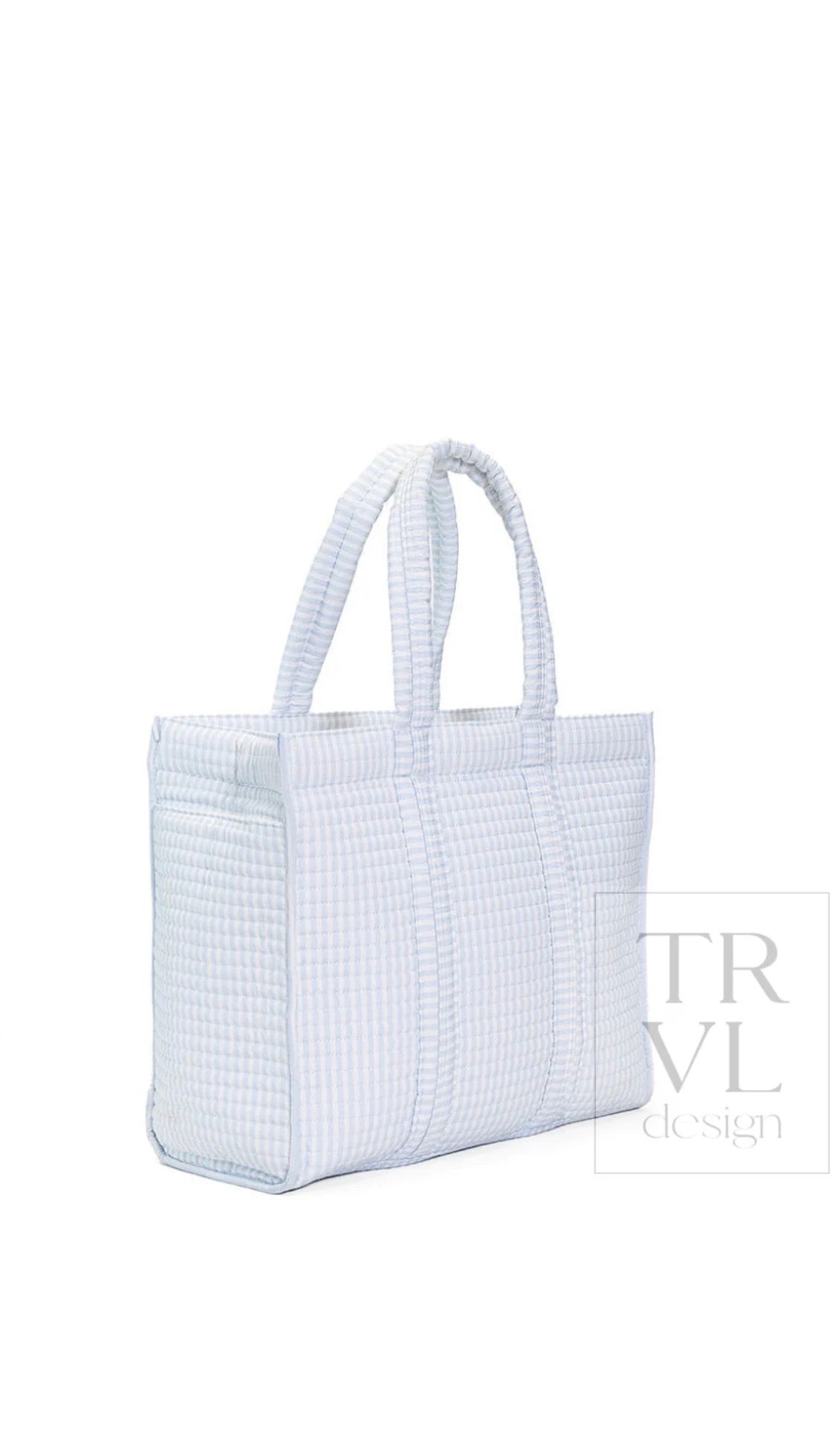 Blue Pimlico stripe quilted TRVL Go Go tote bag
