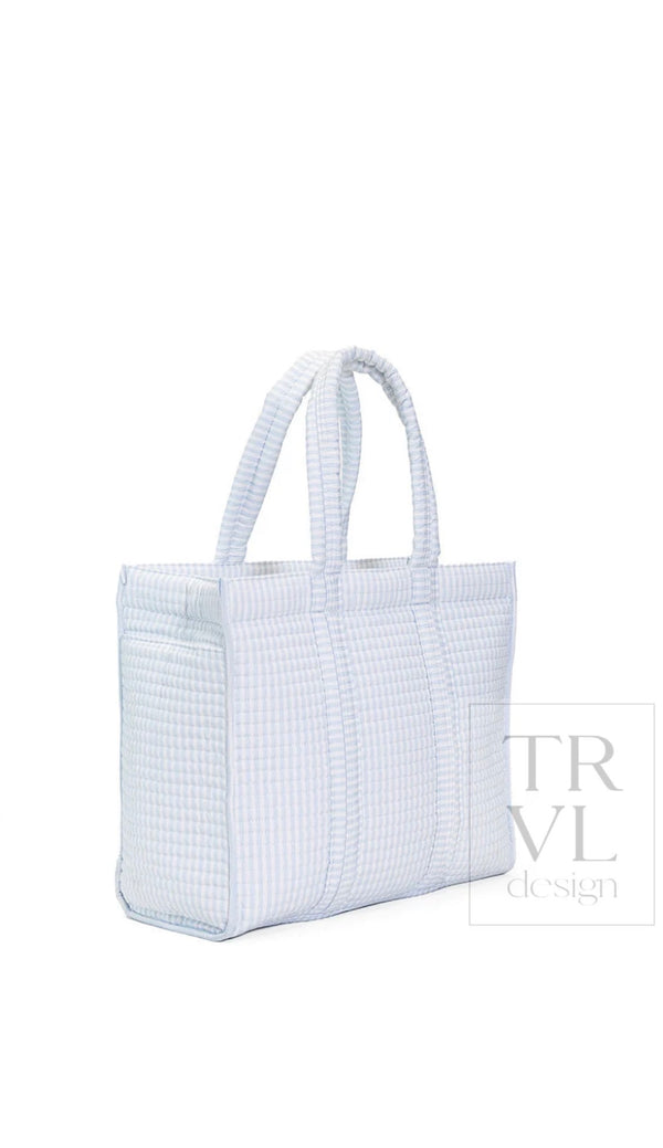 Blue Pimlico stripe quilted TRVL Go Go tote bag