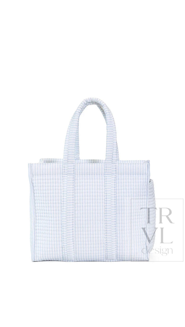 Blue Pimlico stripe quilted TRVL Go Go tote bag