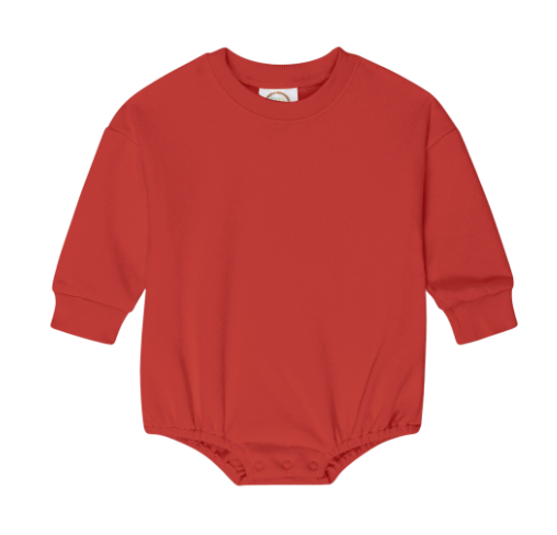 Red cotton sweatshirt bubble romper for baby