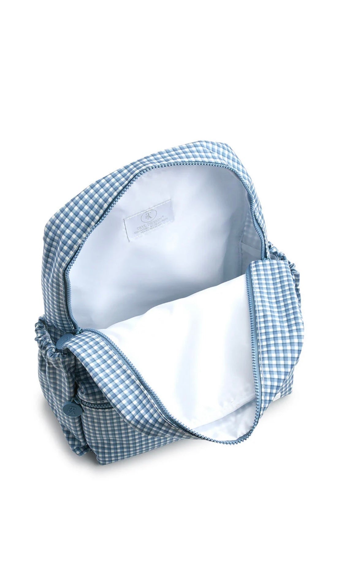 Indigo blue gingham rodeo check TRVL Backpacker bag