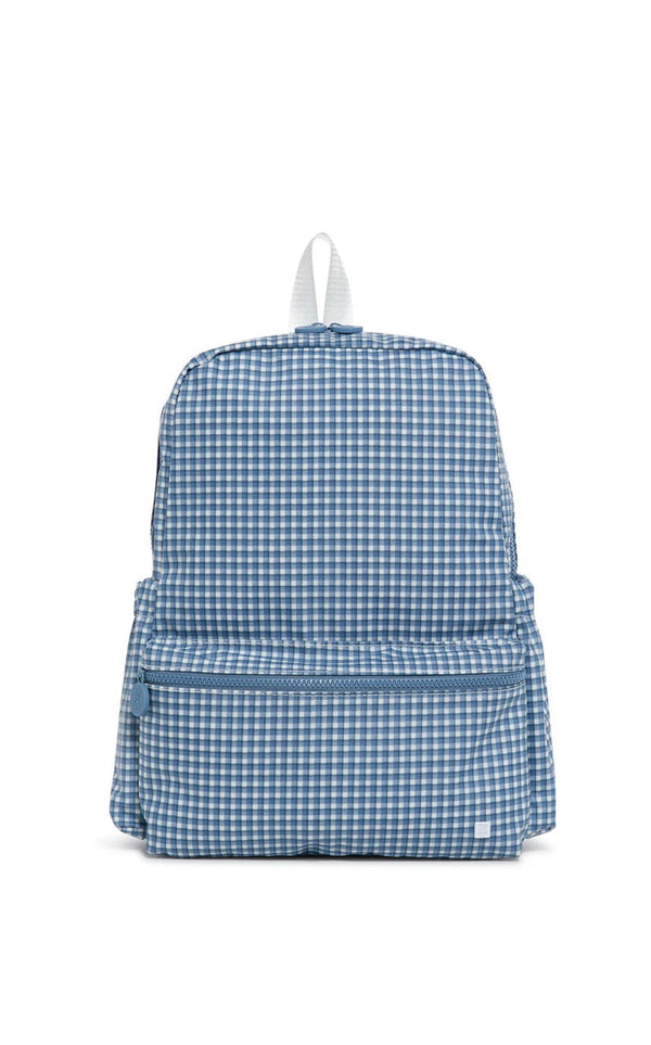 Indigo blue gingham rodeo check TRVL Backpacker bag