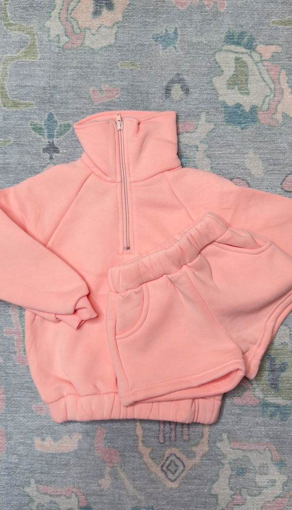 Rose quarter zip short set for baby