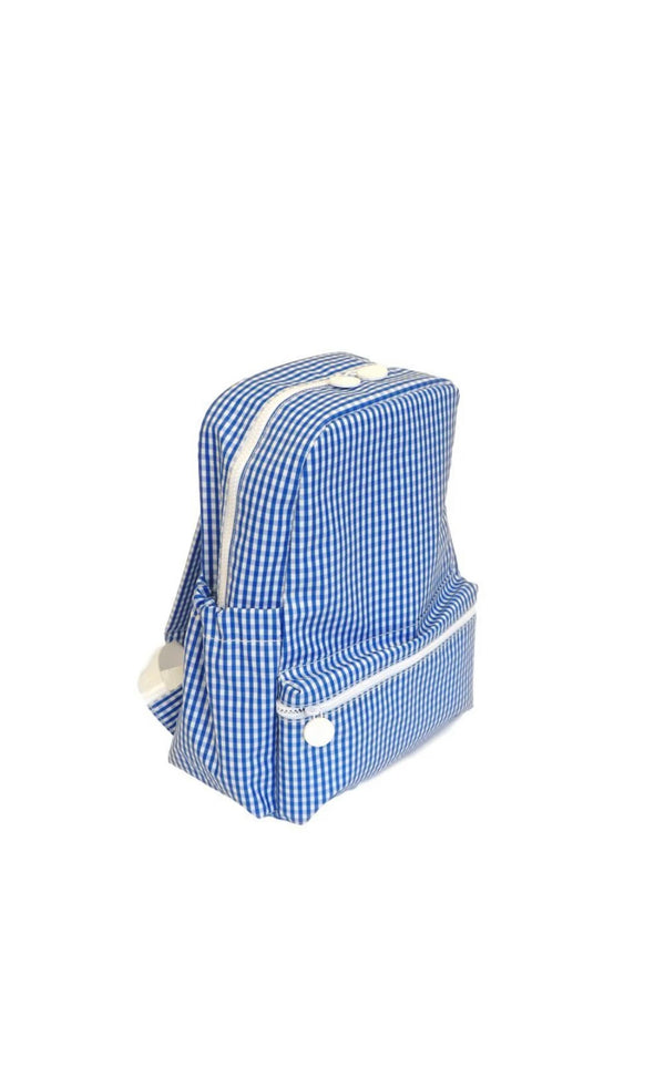 Royal blue gingham TRVL Backpacker bag