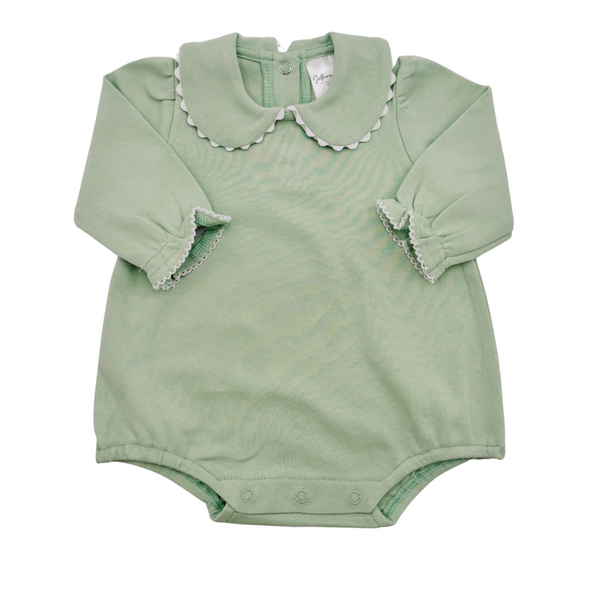 Light green scalloped long sleeve bubble romper for baby