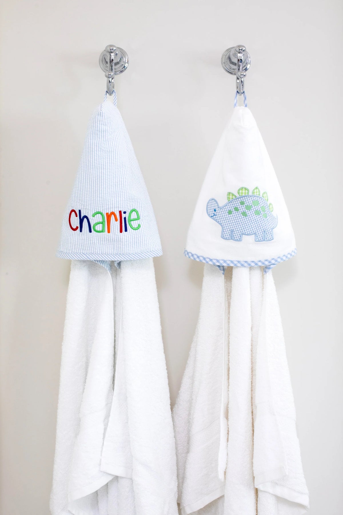 Blue seersucker stripe hooded towel for kids