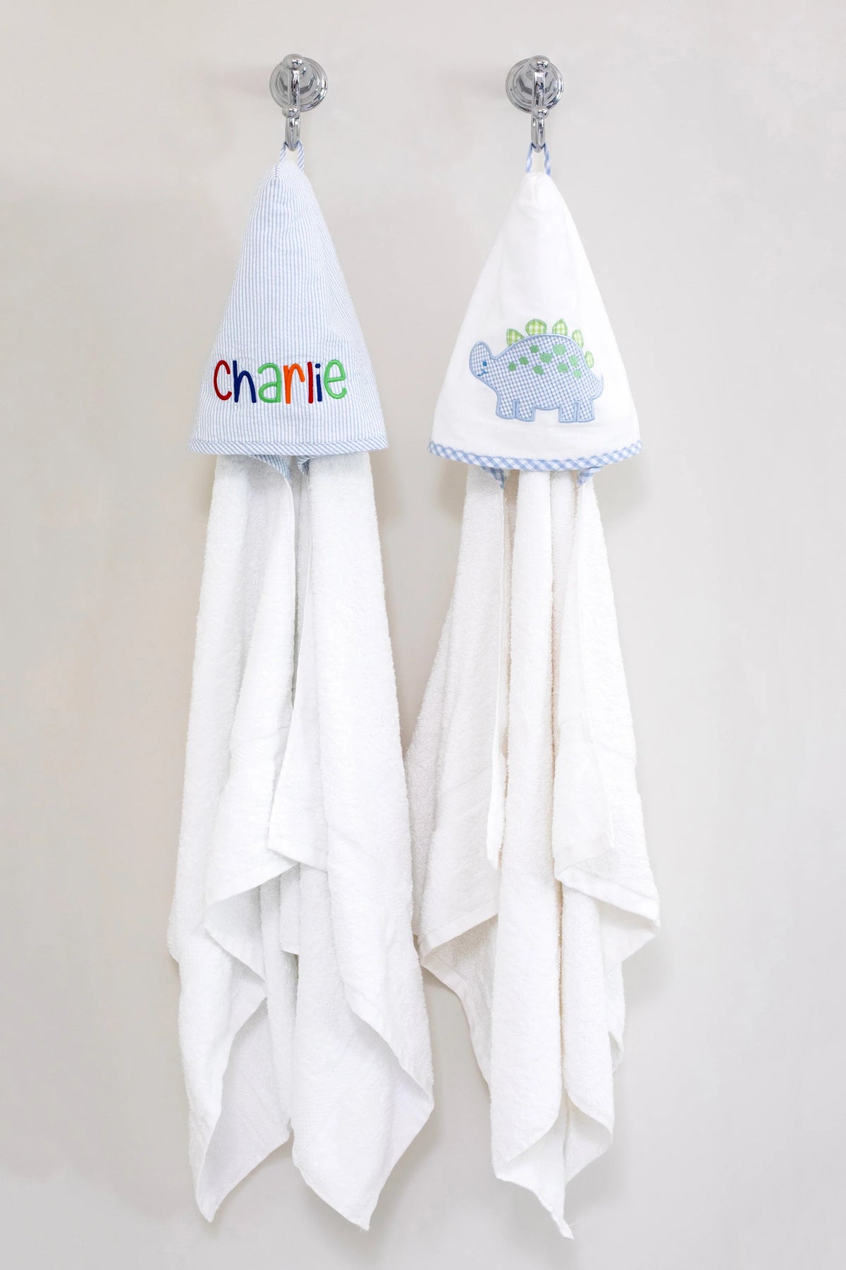Blue seersucker stripe hooded towel for kids