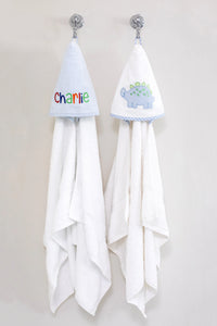 Blue seersucker stripe hooded towel for kids