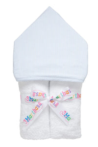 Blue seersucker stripe hooded towel for kids