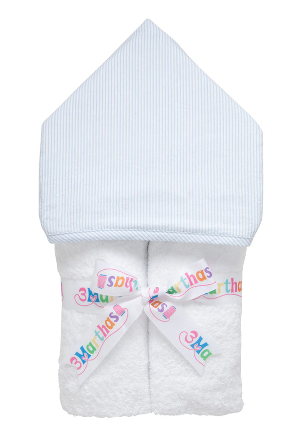 Blue seersucker stripe hooded towel for kids