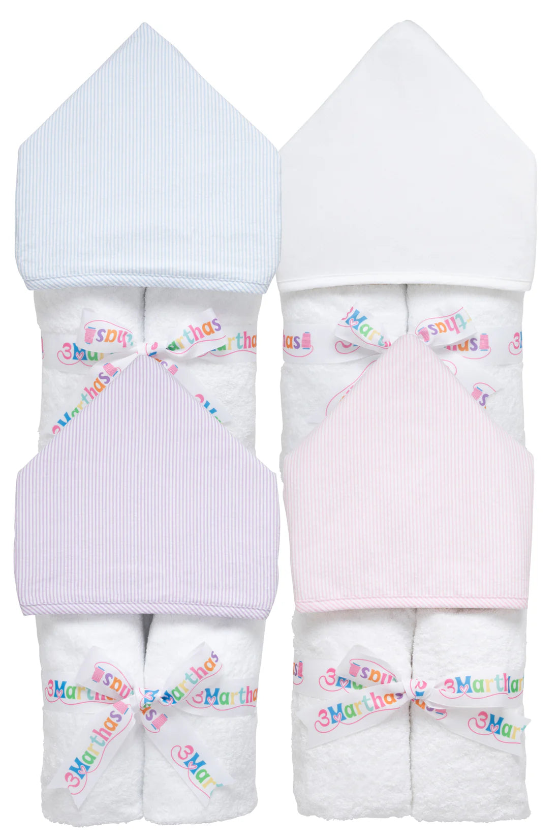 Pink seersucker stripe hooded towel for kids