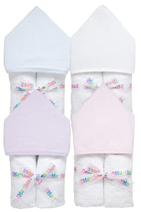 Pink seersucker stripe hooded towel for kids