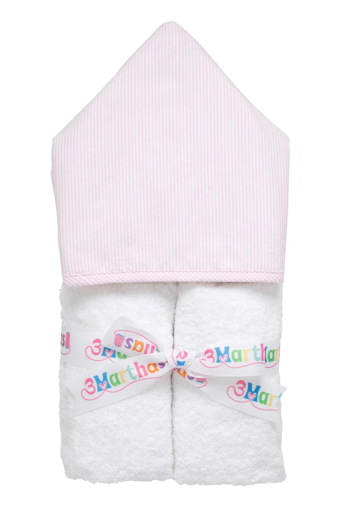 Pink seersucker stripe hooded towel for kids