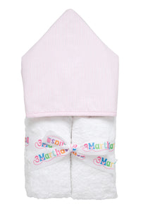 Pink seersucker stripe hooded towel for kids