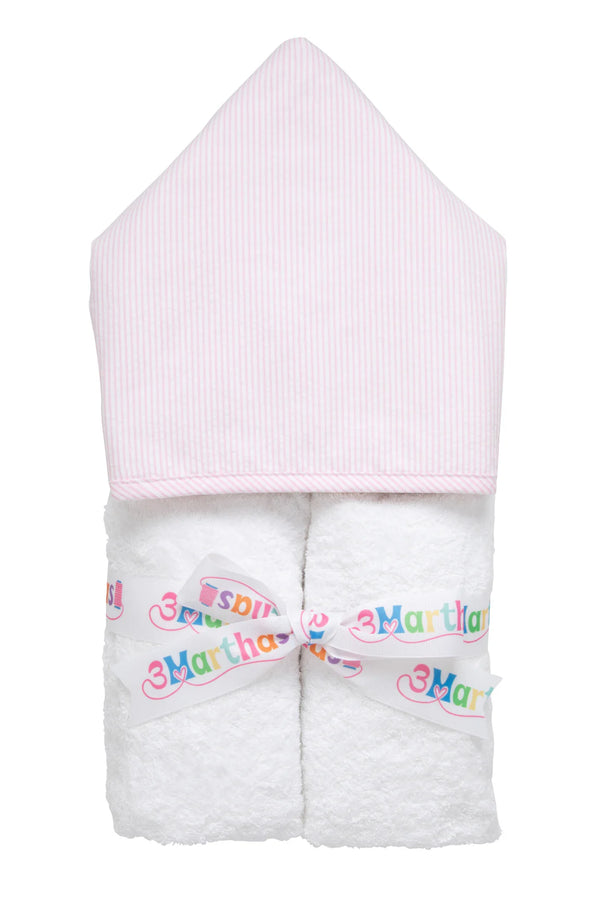 Pink seersucker stripe hooded towel for kids