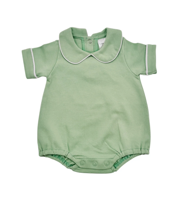 Light green short sleeve collared bubble romper for baby boys