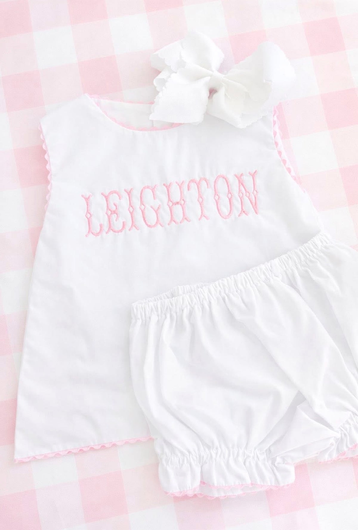 Swing Back Diaper Set- White with Pink Trim-PRE-ORDER- LATE MAY