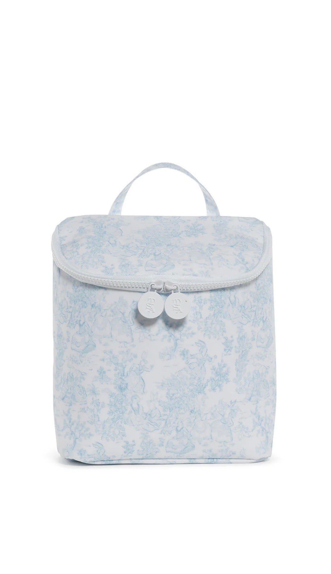 Light blue floral-patterned lunch bag on a white background