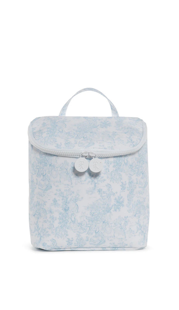 Light blue floral-patterned lunch bag on a white background