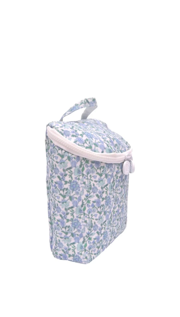 Floral-patterned lunch bag on a white background