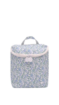 Floral-patterned lunch bag with a white background