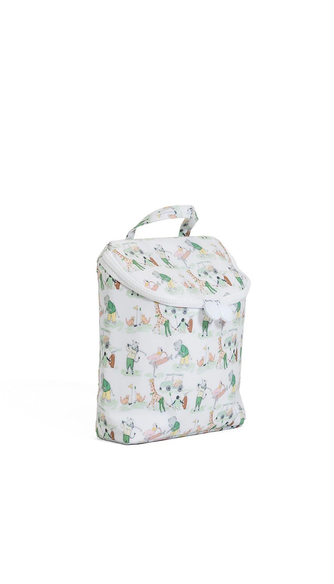 Lunch bag with animal and golf pattern on a white background