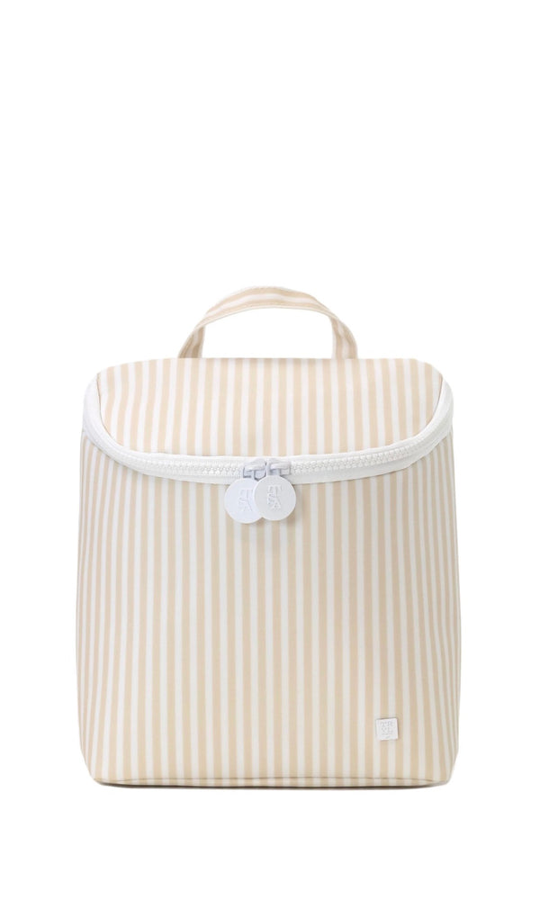 Striped bag with a handle on a white background