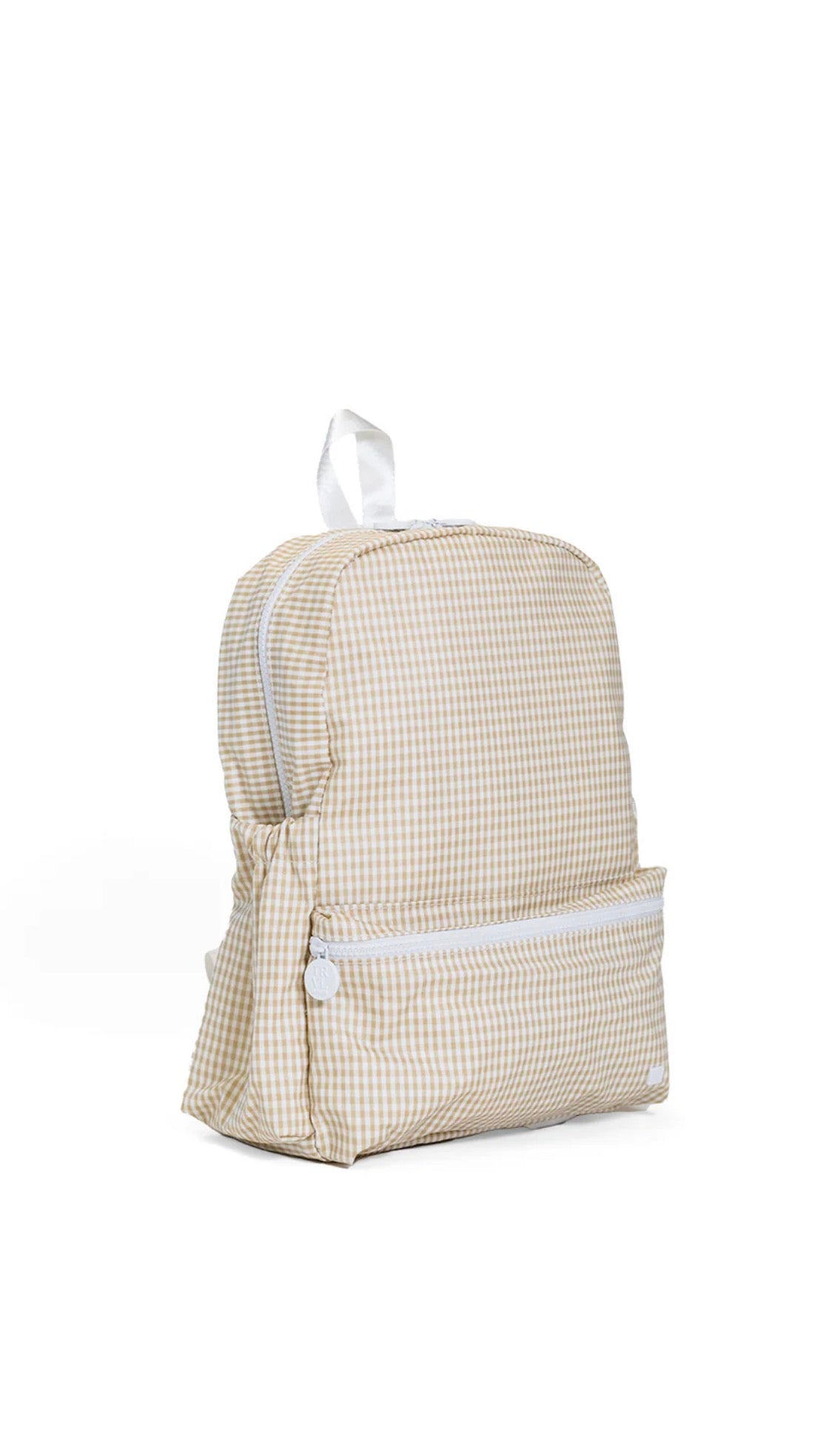Tan gingham TRVL Backpacker bag