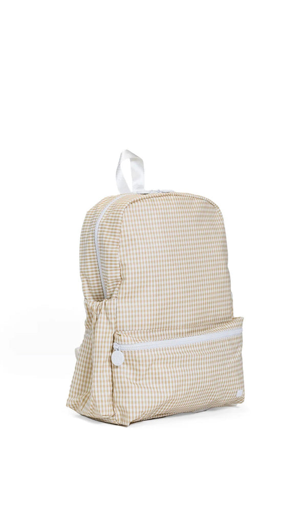 Tan gingham TRVL Backpacker bag