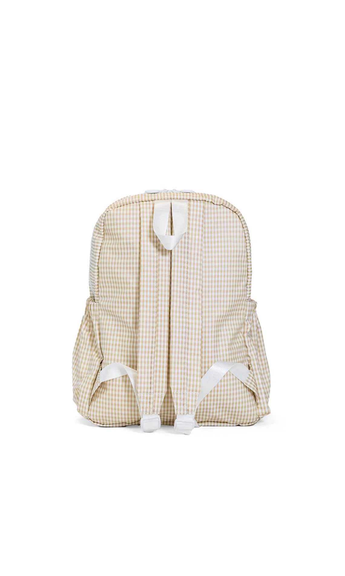 Tan gingham TRVL Backpacker bag
