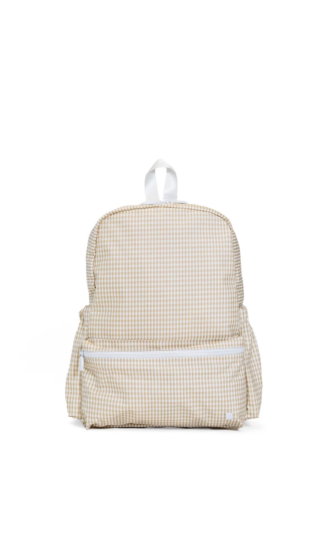 Tan gingham TRVL Backpacker bag