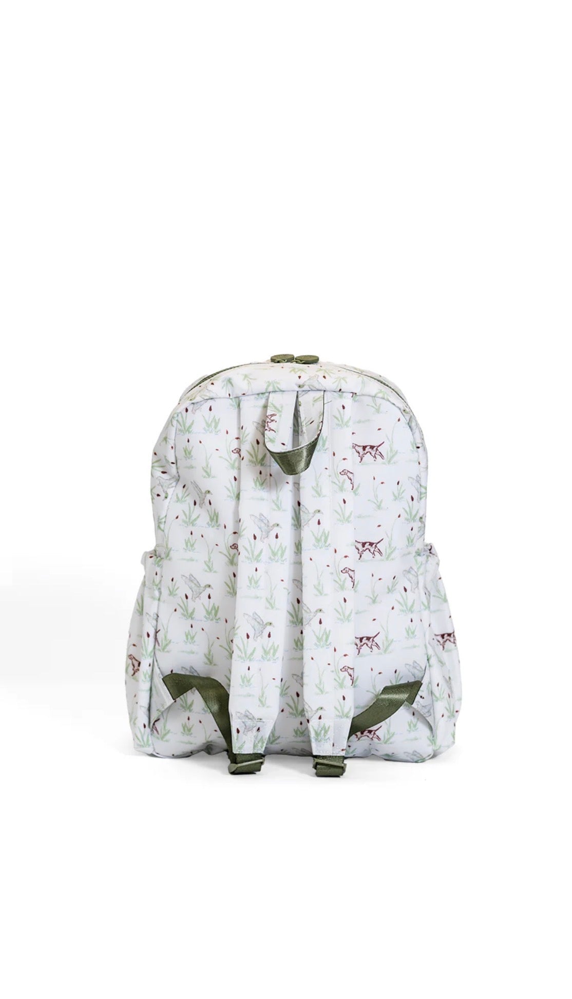 Green hunting dog print TRVL Backpacker bag