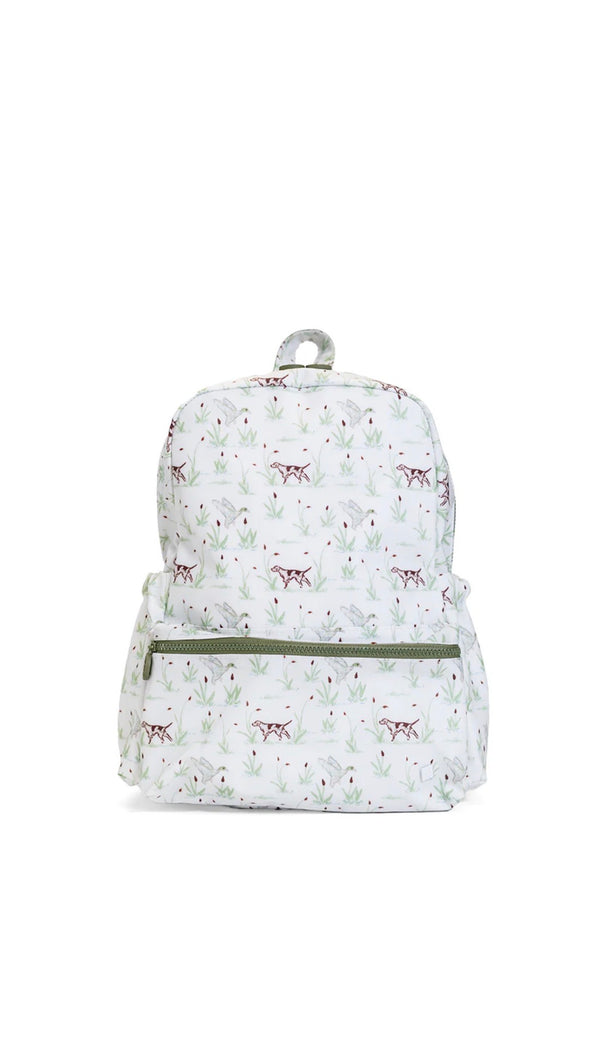 Green hunting dog print TRVL Backpacker bag