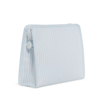 Blue Pimlico stripe TRVL Roadie pouch, available in medium and large
