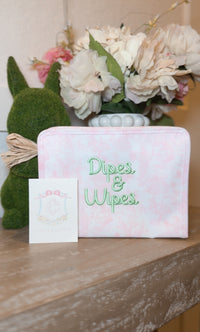 Pink bunny toile dipes and wipes green