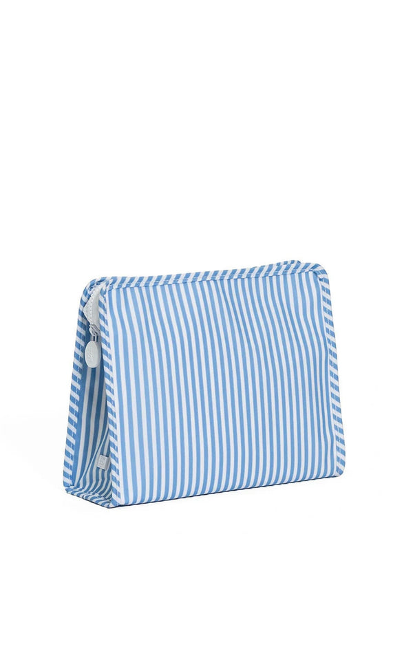 Blue chambray Pimlico stripe TRVL Roadie pouch
