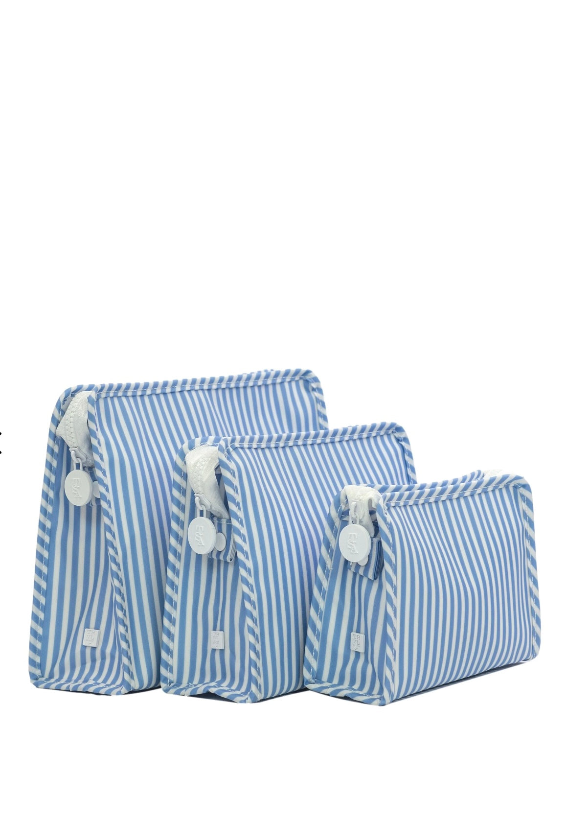 Blue chambray Pimlico stripe TRVL Roadie pouch