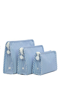 Blue chambray Pimlico stripe TRVL Roadie pouch