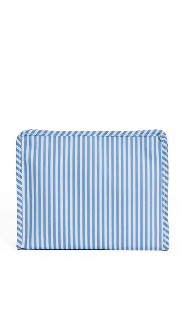 Blue chambray Pimlico stripe TRVL Roadie pouch