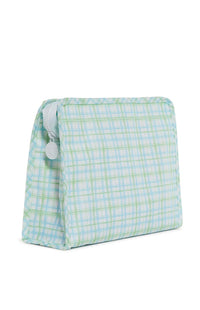 Green plaid TRVL Roadie pouch, available in medium and large
