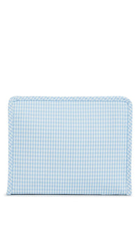 Mist blue gingham TRVL Roadie pouch