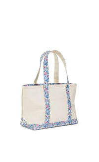 Natural coated canvas TRVL medium tote with Bridgehampton floral trim