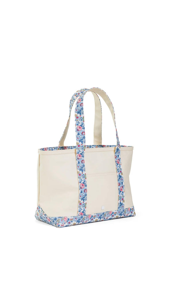 Natural coated canvas TRVL medium tote with Bridgehampton floral trim