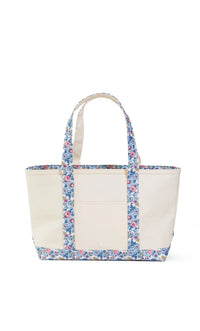 Natural coated canvas TRVL medium tote with Bridgehampton floral trim