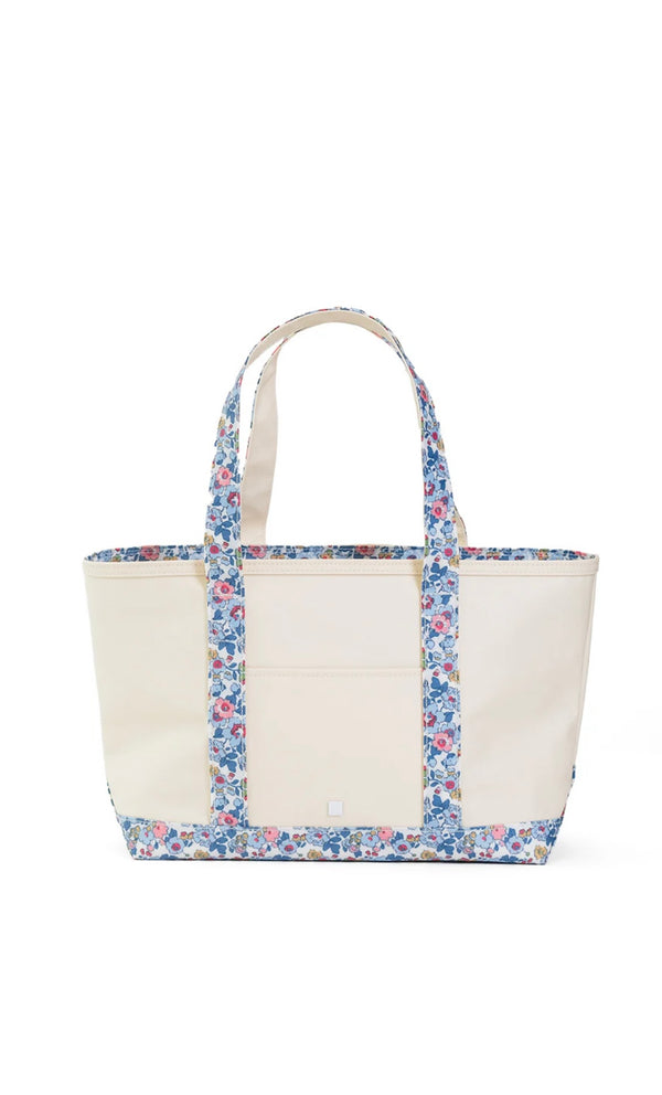 Natural coated canvas TRVL medium tote with Bridgehampton floral trim