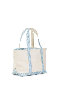 Natural coated canvas TRVL medium tote with Hamptons floral trim