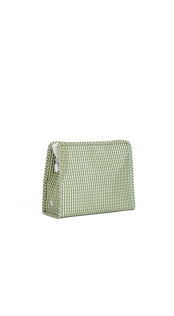 Moss green gingham TRVL Roadie pouch