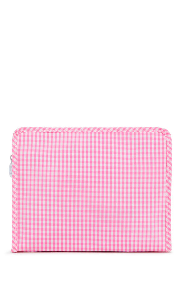Pink gingham TRVL Roadie pouch
